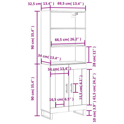 vidaXL Komoda, betono pilkos spalvos, 69,5x34x180cm, apdirbta mediena