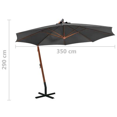 vidaXL Kabantis sodo skėtis su stulpu, antracito, 3,5x2,9m, eglė