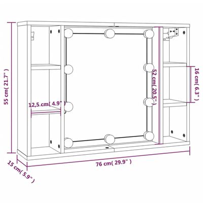 vidaXL Veidrodinė spintelė su LED apšvietimu, ruda ąžuolo, 76x15x55cm