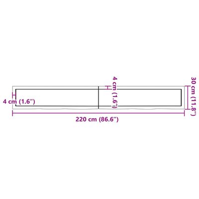 vidaXL Vonios kambario stalviršis, 220x30x(2–6)cm, medienos masyvas