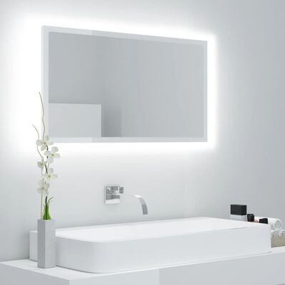 vidaXL Vonios LED veidrodis, baltas, 80x8,5x37cm, akrilas, blizgus