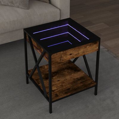 vidaXL Kavos staliukas su Infinity LED lemputėmis, dūminis, 40x40x49cm