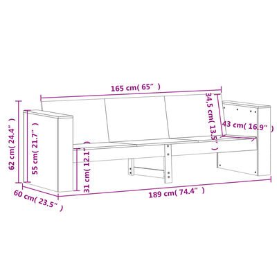 vidaXL Trivietė sodo sofa, 189x60x62cm, douglas eglės medienos masyvas