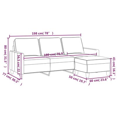 vidaXL Trivietė sofa su pakoja, juodos spalvos, 180cm, audinys