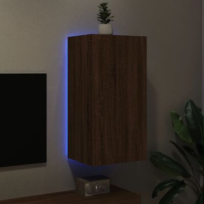 vidaXL Sieninė TV spintelė su LED lemputėmis, ruda, 40,5x35x80cm