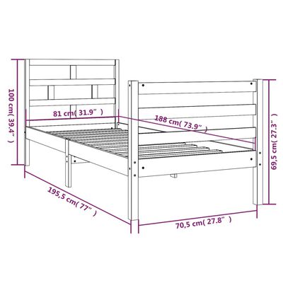 vidaXL Lovos rėmas, juodas, 75x190cm, medienos masyvas, vienvietis