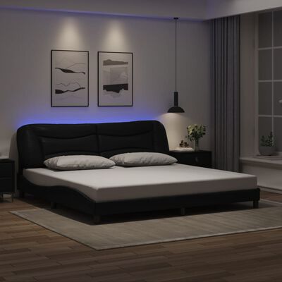 vidaXL Lovos rėmas su LED, juodos spalvos, 200x200cm, dirbtinė oda