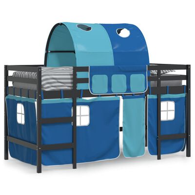 vidaXL Aukšta vaikiška lova su tuneliu, mėlyna, 80x200cm, pušis