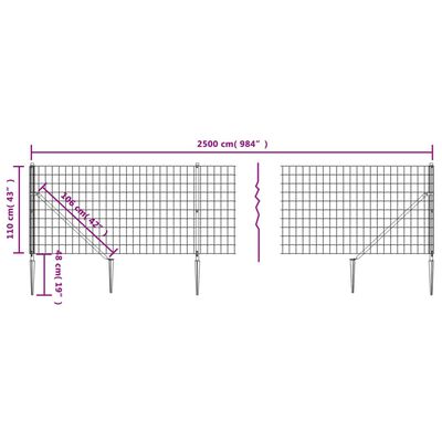 vidaXL Vielinė tinklinė tvora su smaigais, antracito spalvos, 1,1x25m