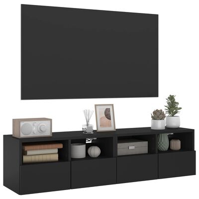 vidaXL Sieninės TV spintelės, 2vnt., juodos, 60x30x30cm, mediena