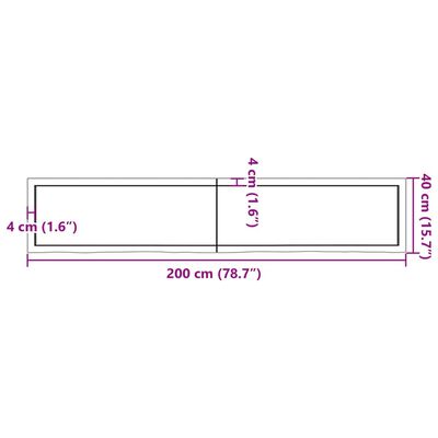 vidaXL Stalviršis, 200x40x(2–4)cm, neapdorotas ąžuolo medienos masyvas