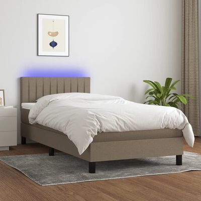 vidaXL Lova su spyruoklėmis/čiužiniu/LED, taupe, 90x190 cm, audinys