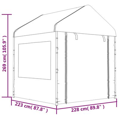 vidaXL Pavėsinė su stogu, balta, 15,61x2,28x2,69m, polietilenas