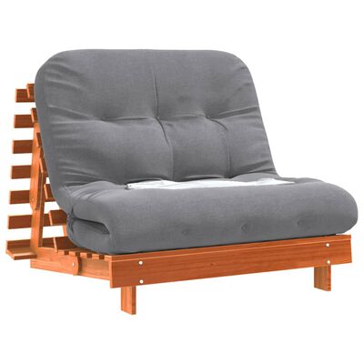 vidaXL Futono sofa-lova su čiužiniu, vaško ruda, 100x206x11cm, pušis