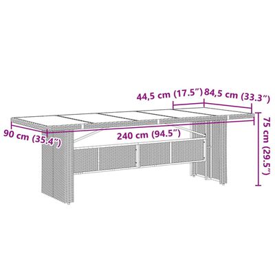 vidaXL Stalas su stikliniu stalviršiu, juodas, 240x90x75cm, PE ratanas