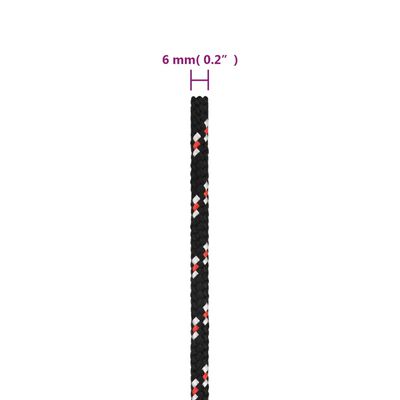 vidaXL Valties virvė, juodos spalvos, 6mm, 50m, polipropilenas