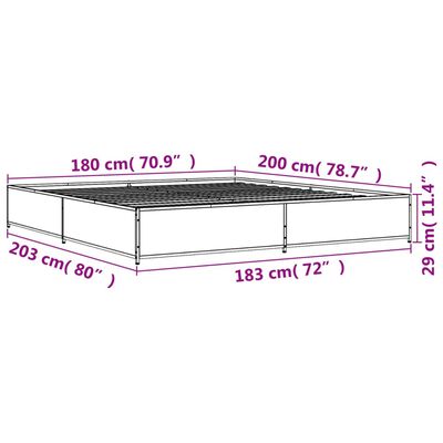 vidaXL Lovos rėmas, ąžuolo, 180x200cm, apdirbta mediena ir metalas