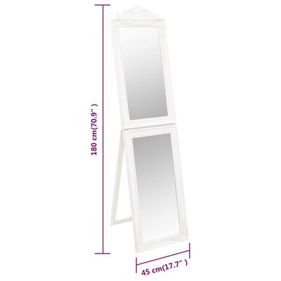 vidaXL Laisvai pastatomas veidrodis, baltos spalvos, 40x180cm