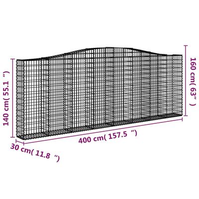 vidaXL Išlenkti gabiono krepšiai, 25 vnt., 400x30x140/160cm, geležis