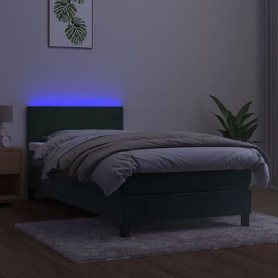 vidaXL Lova su spyruoklėmis/čiužiniu/LED, žalia, 100x200cm, aksomas