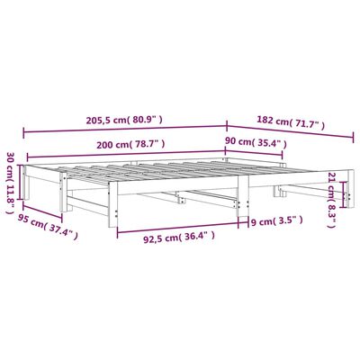 vidaXL Ištraukiama lova, balta, 2x(90x200)cm, pušies medienos masyvas