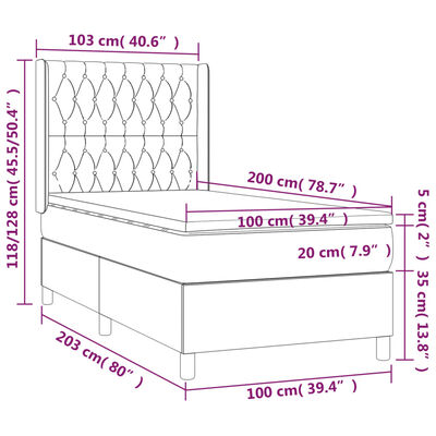 vidaXL Lova su spyruoklėmis/čiužiniu/LED, ruda, 100x200 cm, audinys