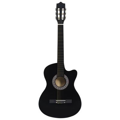 vidaXL Klasikinės gitaros rinkinys, 12 dalių, juodas, 38", 6 stygos