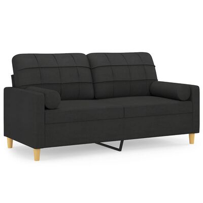 vidaXL Dvivietė sofa su pagalvėlėmis, juodos spalvos, 140cm, audinys