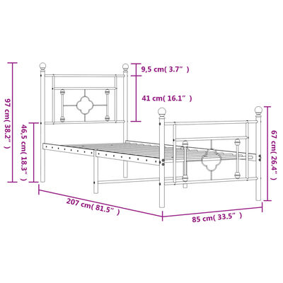 vidaXL Lovos rėmas su galvūgaliu/kojūgaliu, baltas, 80x200cm, metalas