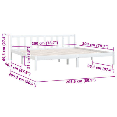 vidaXL Lovos rėmas, baltos spalvos, 200x200cm, pušies medienos masyvas