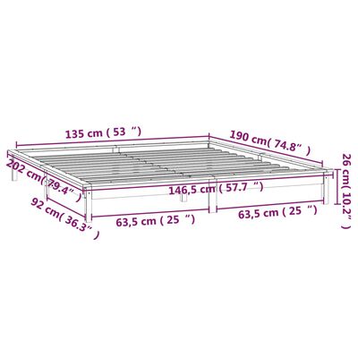 vidaXL Lovos rėmas su LED, 135x190cm, medienos masyvas, dvivietis