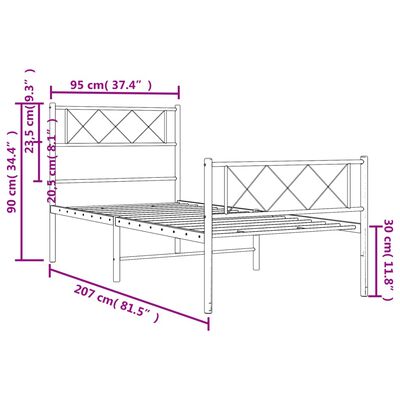 vidaXL Lovos rėmas su galvūgaliu/kojūgaliu, baltas, 90x200cm, metalas