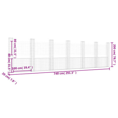 vidaXL Gabionų krepšiai su 7 kolonomis, 740x20x200cm, geležis