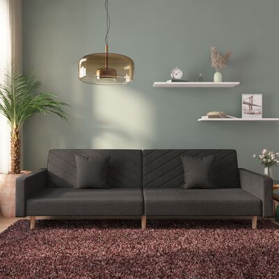 vidaXL Dvivietė sofa-lova su dvejomis pagalvėmis, juoda, audinys