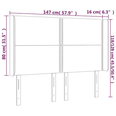 vidaXL Galvūgalis su LED, mėlynos spalvos, 147x16x118/128cm, audinys