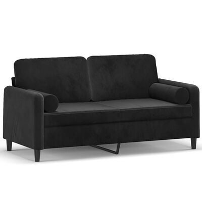 vidaXL Dvivietė sofa su pagalvėlėmis, juodos spalvos, 140cm, aksomas