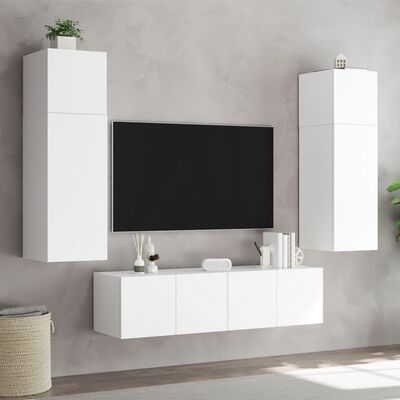 vidaXL Sieninė TV spintelė su LED lemputėmis, balta, 80x35x41cm