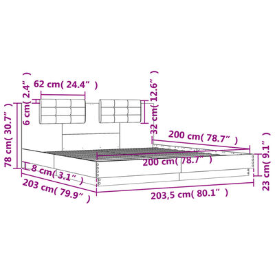 vidaXL Lovos rėmas su galvūgaliu ir LED, rudas ąžuolo, 200x200cm