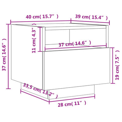 vidaXL Naktinė spintelė su LED lemputėmis, ruda ąžuolo, 40x39x37cm