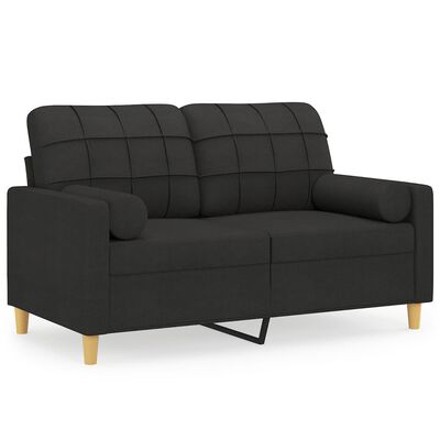 vidaXL Dvivietė sofa su pagalvėlėmis, juodos spalvos, 120cm, audinys