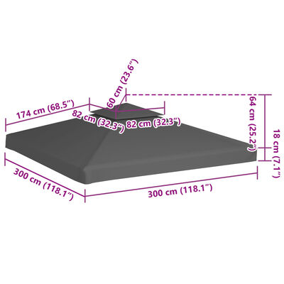 vidaXL Viršutinis pavėsinės uždangalas, 2 aukštų, taupe, 310g/m², 3x3m