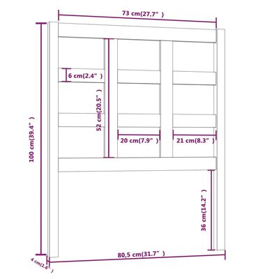 vidaXL Lovos galvūgalis, pilkas, 80,5x4x100cm, pušies medienos masyvas