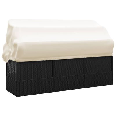 vidaXL Lauko poilsio gultas su stogu/pagalvėlėmis, juodas, poliratanas