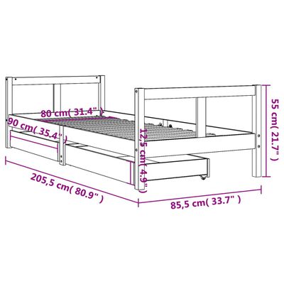 vidaXL Vaikiškos lovos rėmas su stalčiais, juodas, 80x200cm, pušis