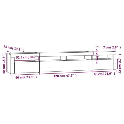 vidaXL TV spintelė su LED apšvietimu, balta, 240x35x40cm, blizgi