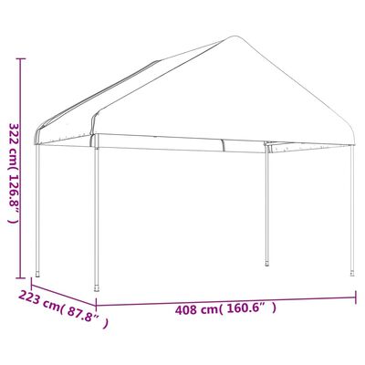 vidaXL Pavėsinė su stogu, balta, 15,61x4,08x3,22m, polietilenas