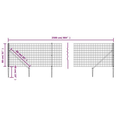 vidaXL Vielinė tinklinė tvora su smaigais, antracito spalvos, 0,8x25m