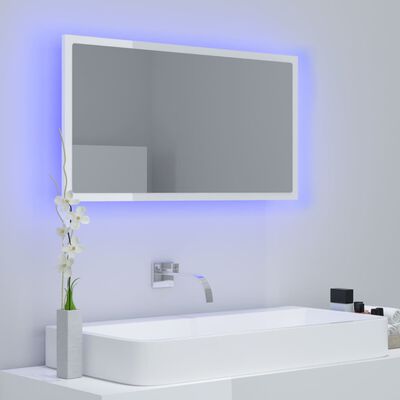 vidaXL Vonios LED veidrodis, baltas, 80x8,5x37cm, akrilas, blizgus