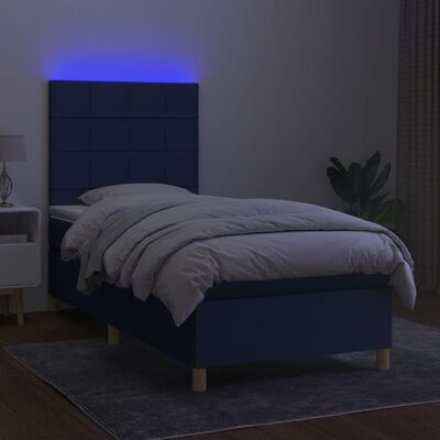 vidaXL Lova su spyruoklėmis/čiužiniu/LED, mėlyna, 80x200cm, audinys