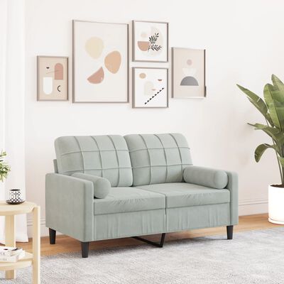 vidaXL Dvivietė sofa su pagalvėlėmis, šviesiai pilka, 120cm, aksomas